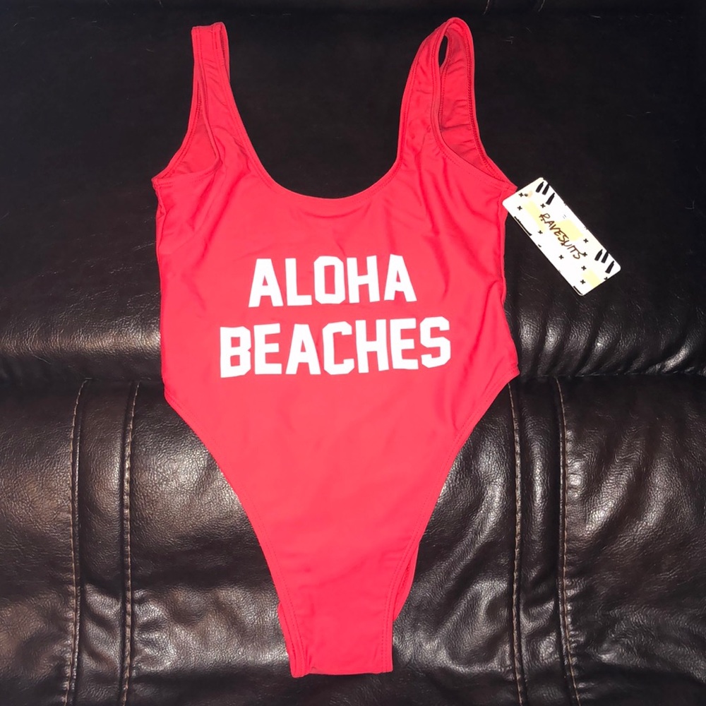 Red Aloha Beaches one piece swim suit